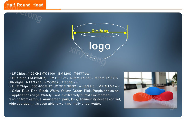 13.56MHz chip F08 1Kbytes silicone wristband with cheap price