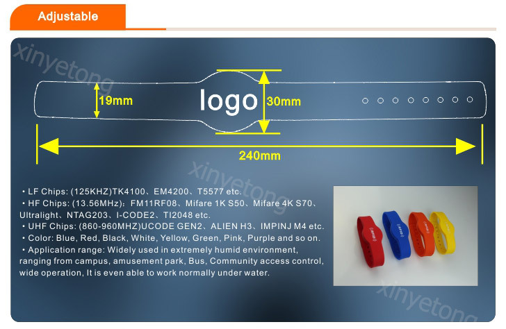 13.56MHz chip F08 1Kbytes silicone wristband with cheap price